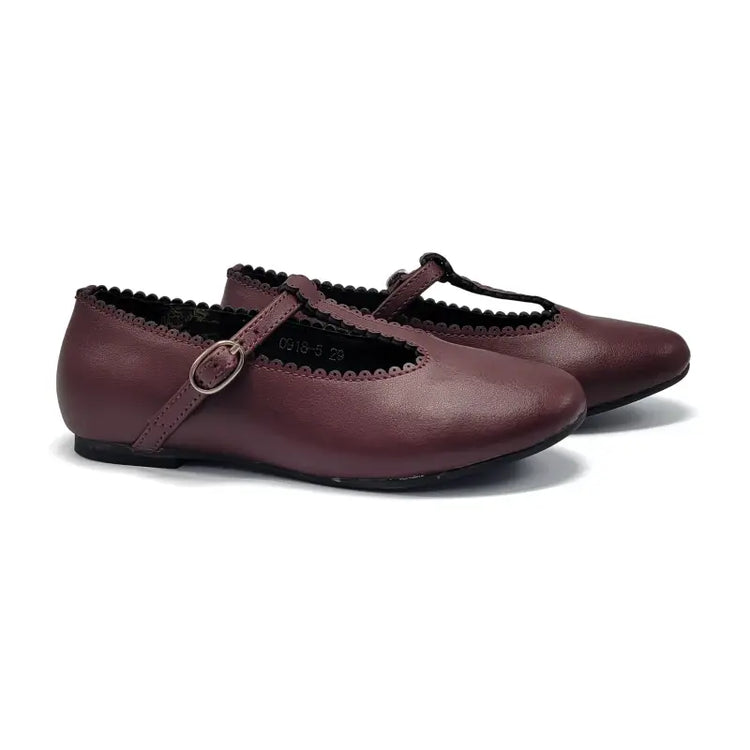 Mamelina Burgundy Leather T-Strap 7542