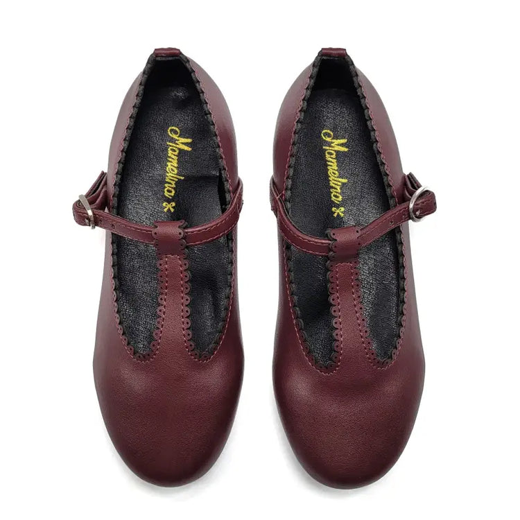 Mamelina Burgundy Leather T-Strap 7542