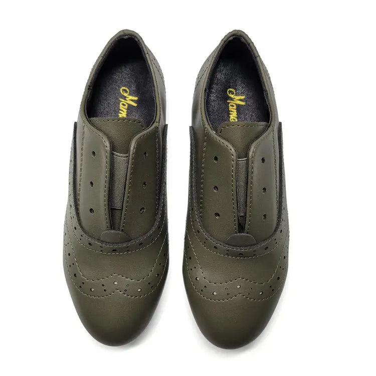 Mamelina Dark Green Wingtip Slip On Oxford 0176