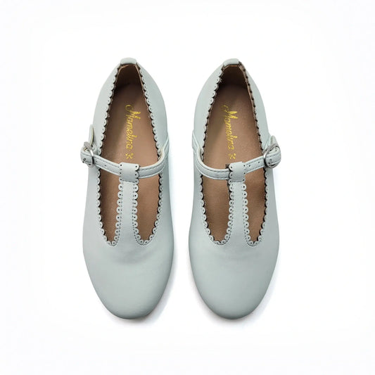 Mamelina dusty blue scalloped leather t-strap shoes fast shipping