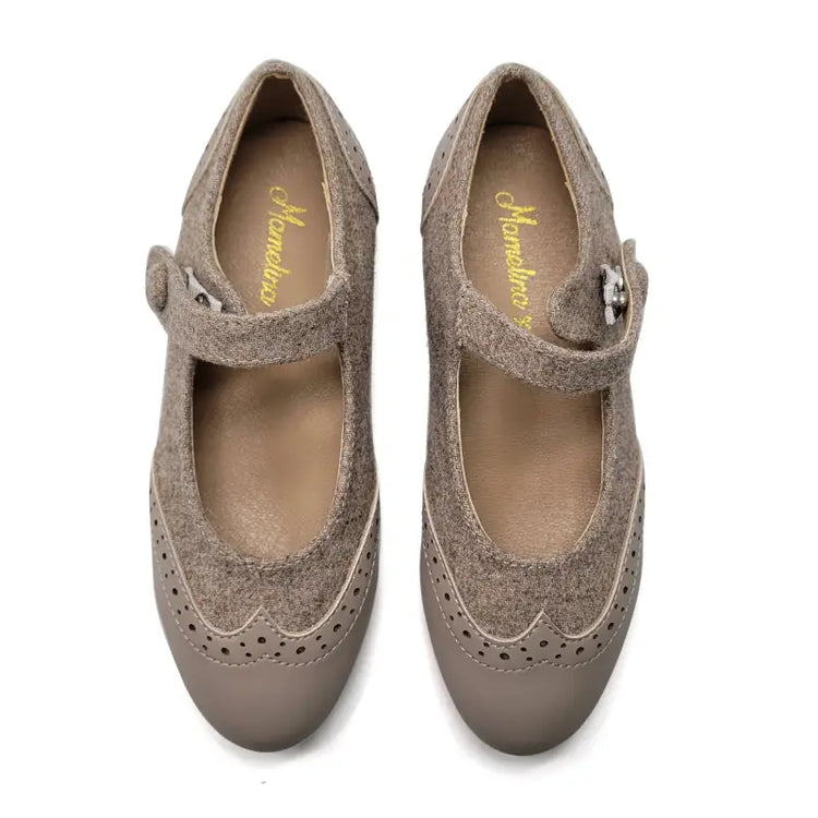 Mamelina Flannel Taupe Wingtip Mary Jane 0918
