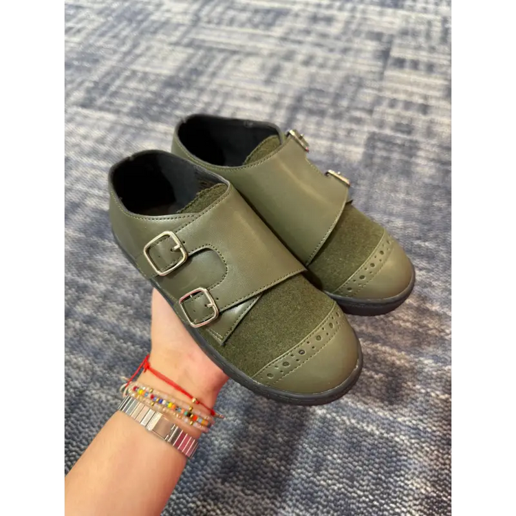 Mamelina green flannel leather monk strap velcro sneaker 20209 24 velcro sneaker