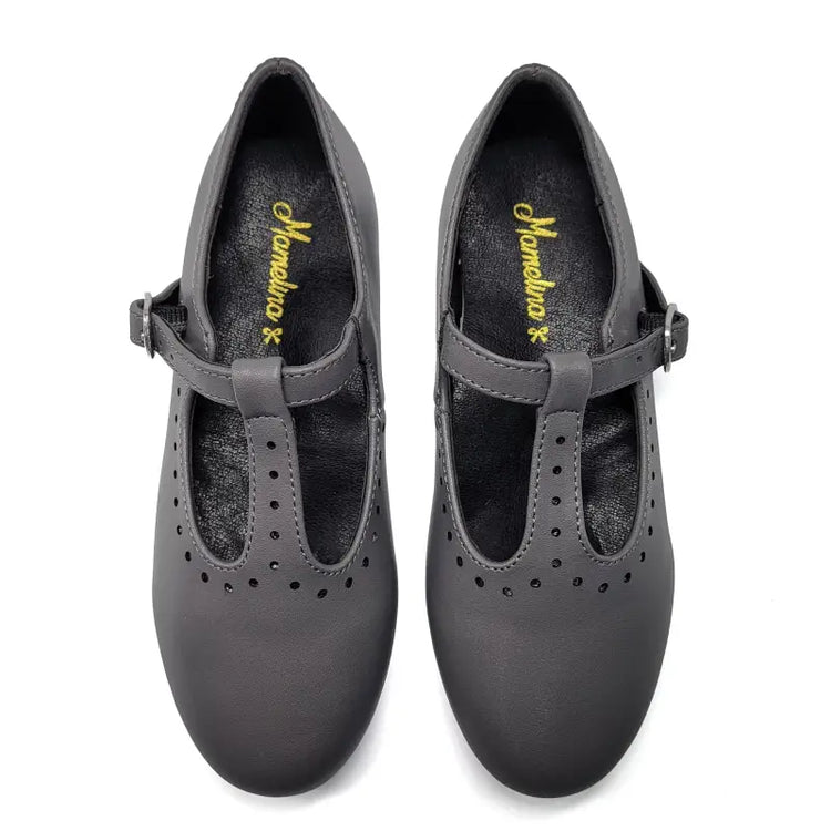 Mamelina Grey Leather T-Strap 7543