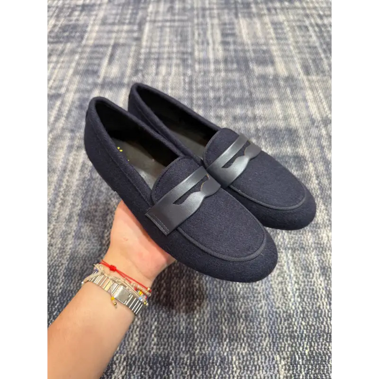 Mamelina navy flannel dress slip on loafer 72989 slip on dress