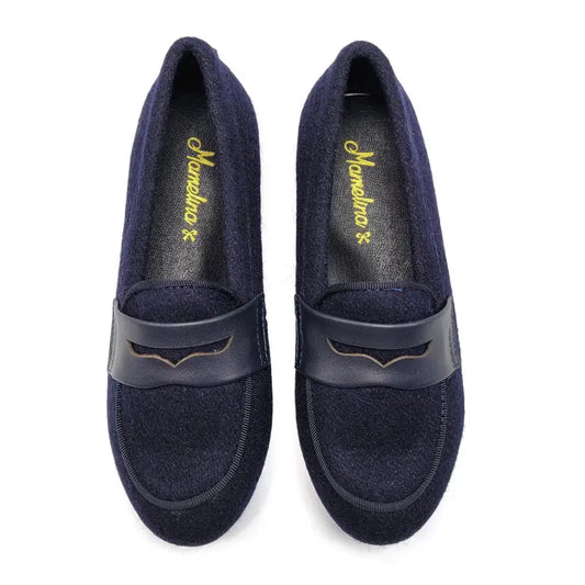 Mamelina Navy Wool Dress Slip On Loafer 72989
