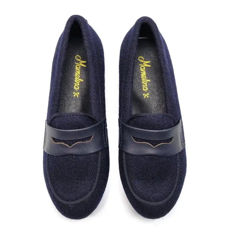 Mamelina Navy Wool Dress Slip On Loafer 72989