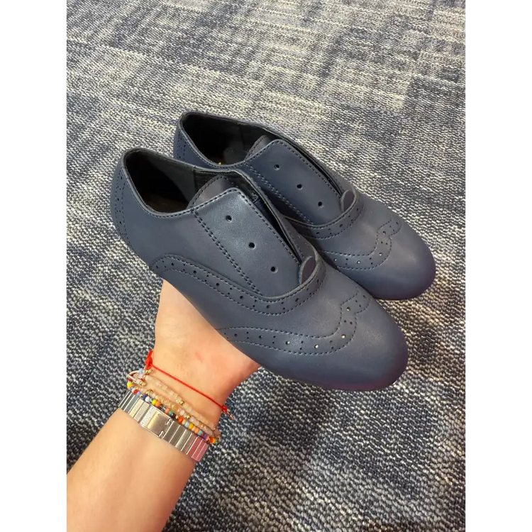 Mamelina navy leather wingtip slip on oxford 0176 22 boys lace