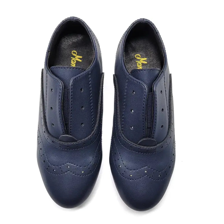 Mamelina navy leather wingtip slip on oxford 0176 boys lace