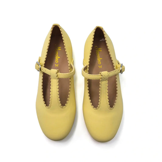 Yellow Girls T-Strap Scalloped