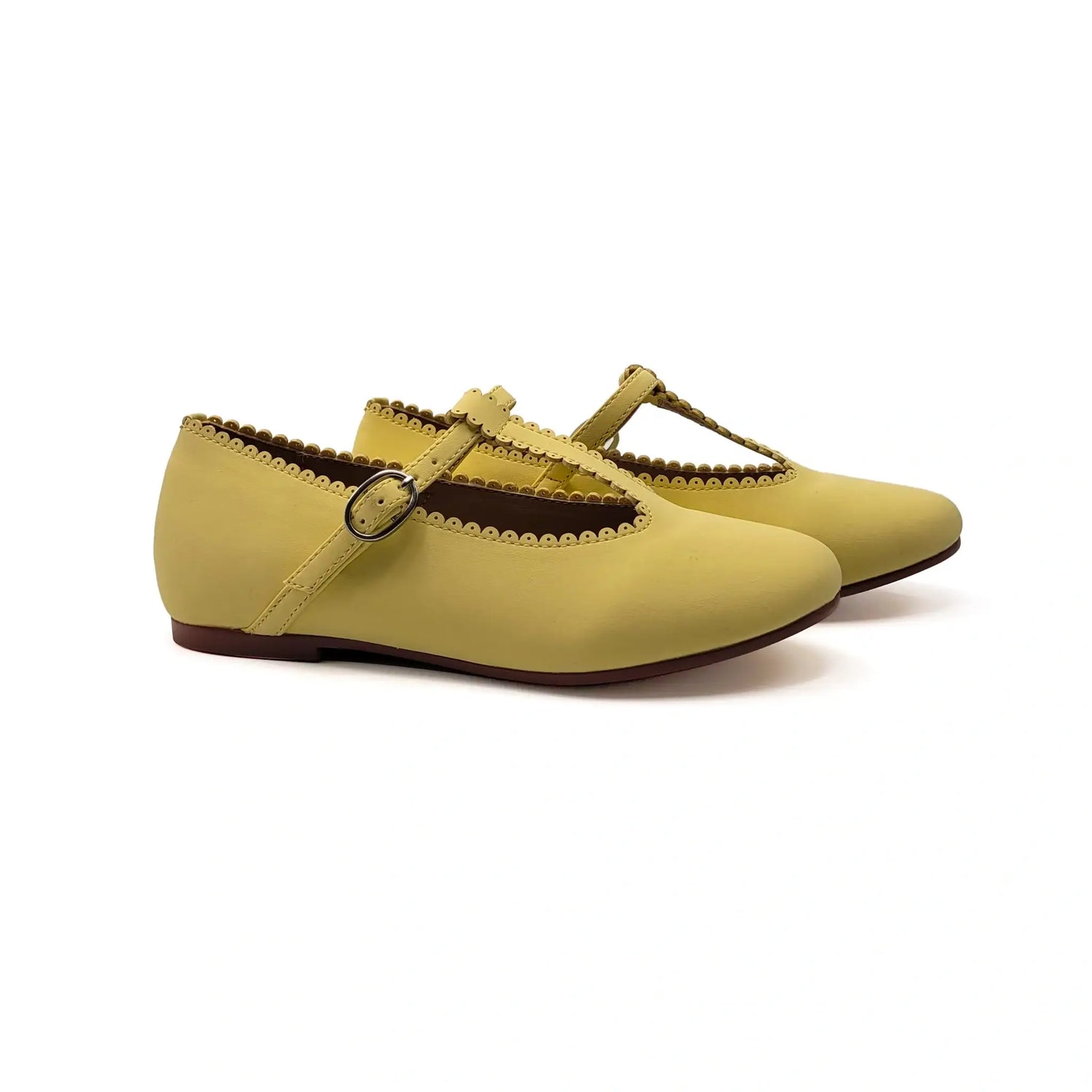 Yellow Girls T-Strap Scalloped
