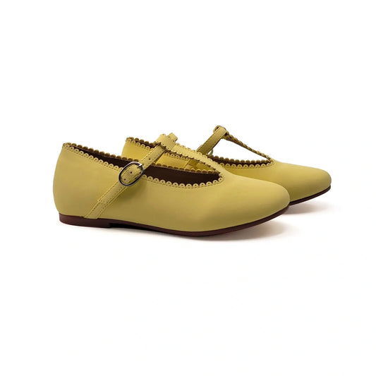 Yellow Girls T-Strap Scalloped