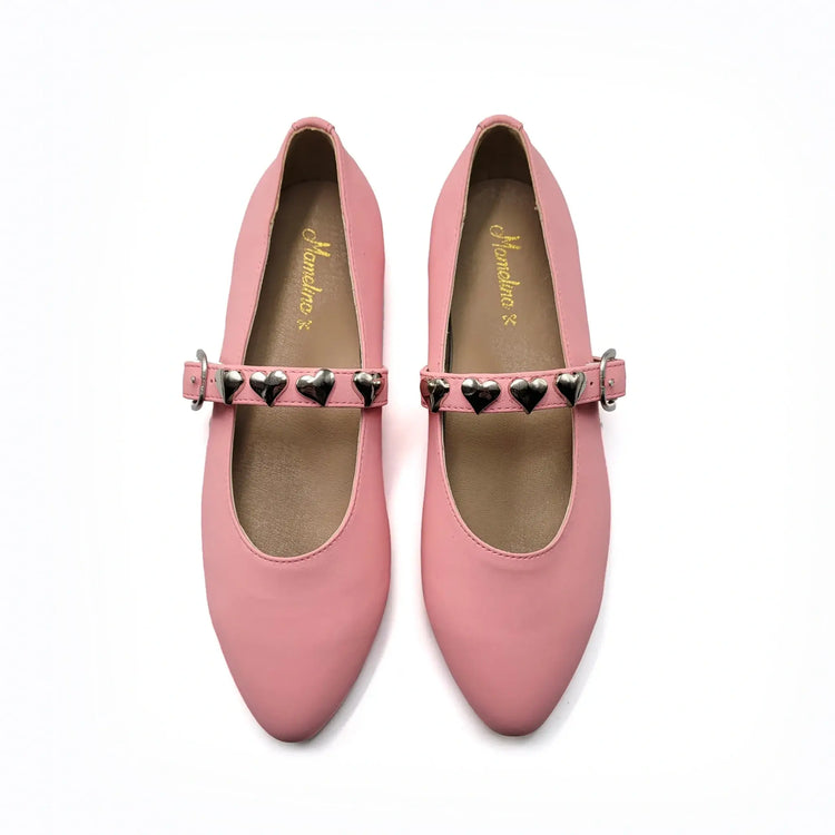 Mamelina pink leather heart mary jane shoes fast shipping