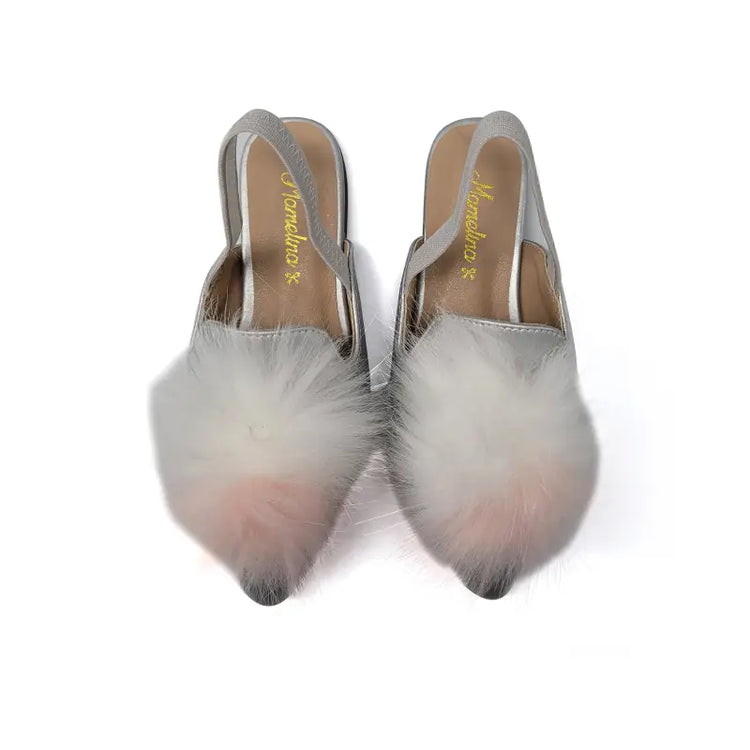 Mamelina silver metallic pom slingback 3636