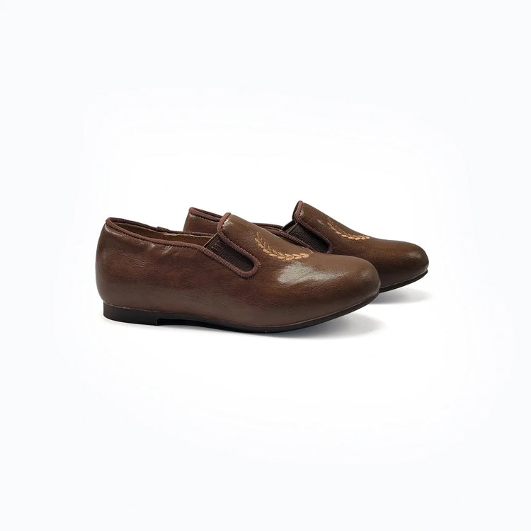 Mamelina taupe brown leather embroidered slip on fast shipping