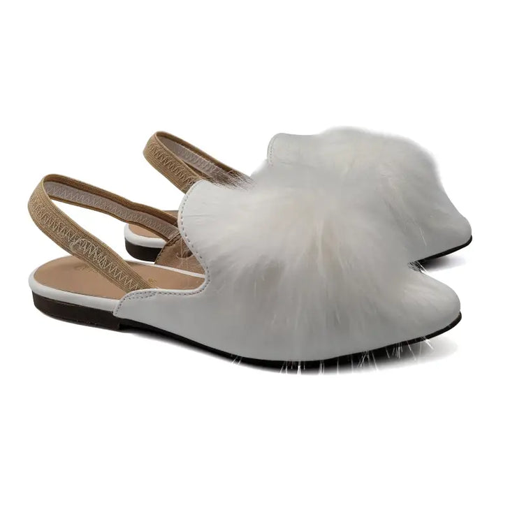 Mamelina white leather pom slingback 3636 - girls