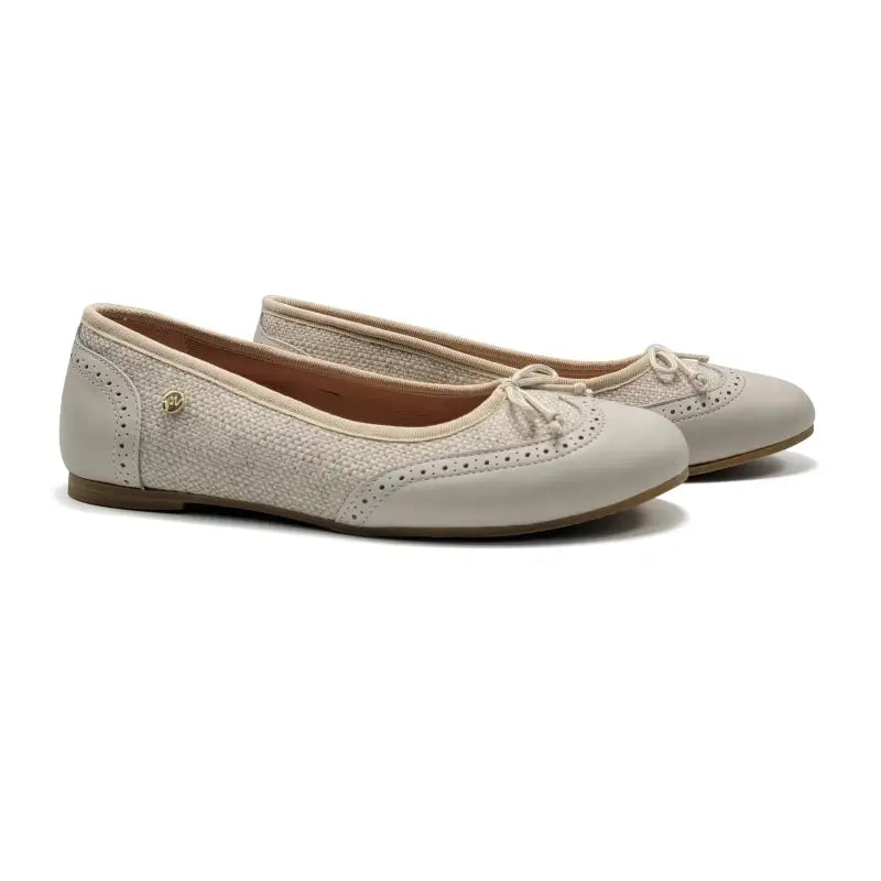 Manuela De Juan Kids Linen Wingtip Ballet Flats Laced Shoe