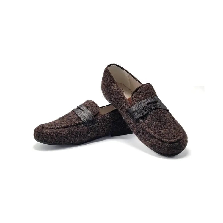 Manuela de juan brown chocolate flannel slip on penny loafer s3139 - smoking