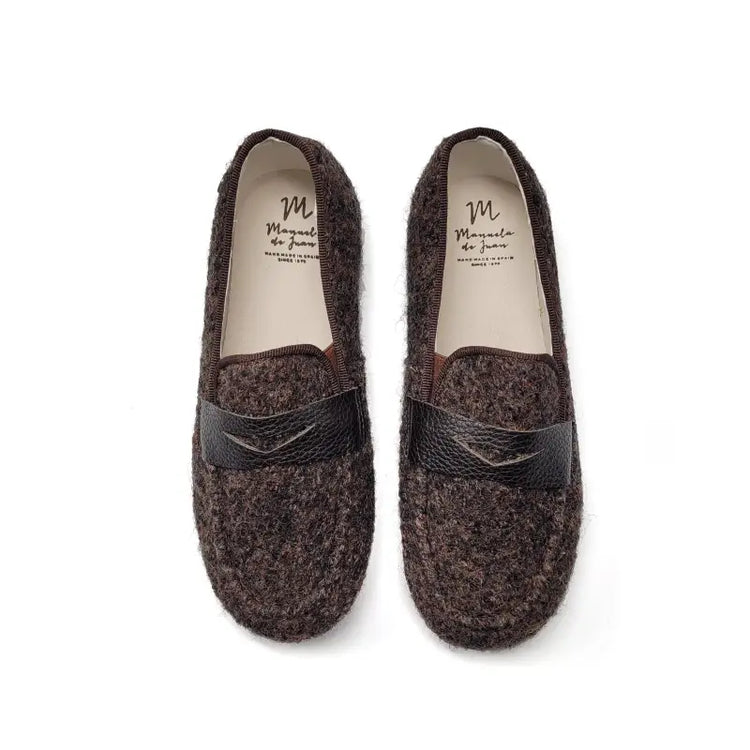 Manuela de juan brown chocolate flannel slip on penny loafer s3139 - smoking