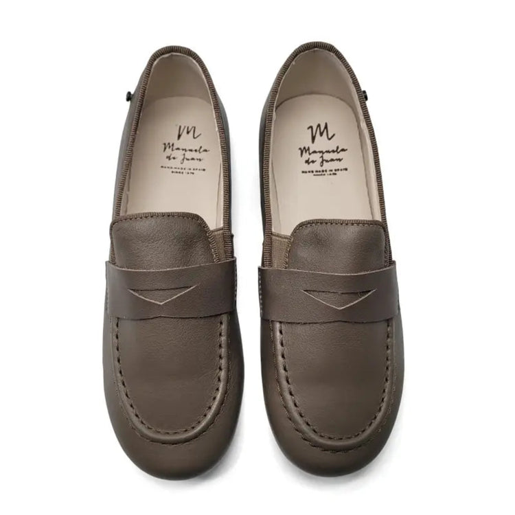 Manuela de juan taupe mocha leather penny loafer s3139 smoking slip