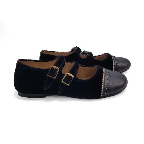 Maria Catalan Black Velvet Gold Trim Double Buckle Mary Jane 705705 - 22 - GIRLS