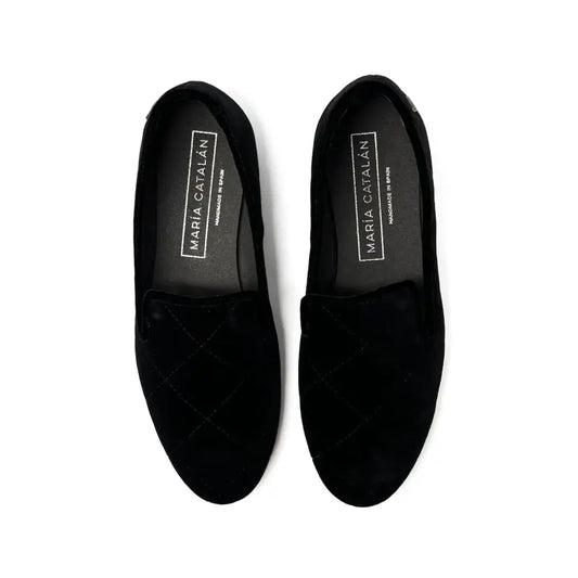 Maria catalan black velvet quilted slip on - girls