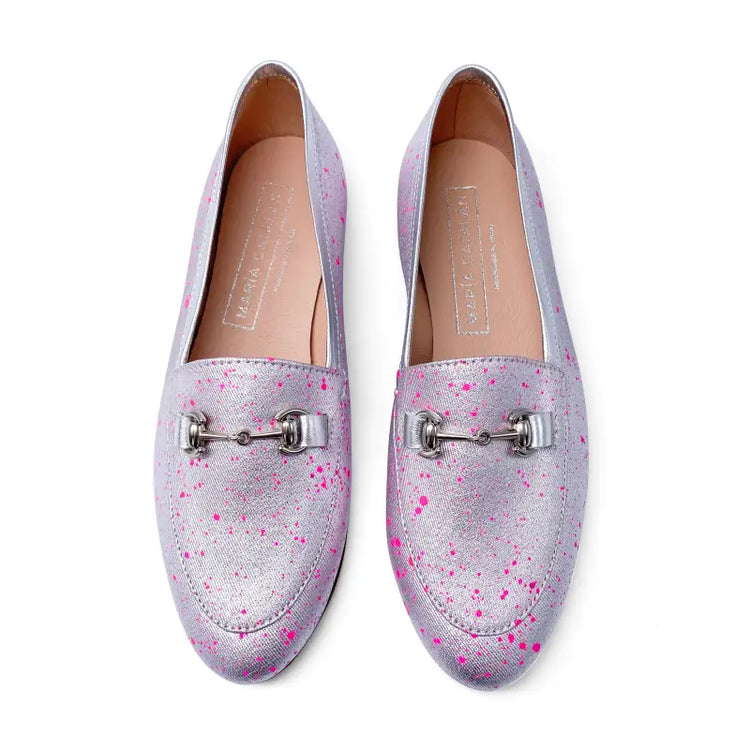 Maria catalan smokin splashed fuschia silver chain slip on - girls