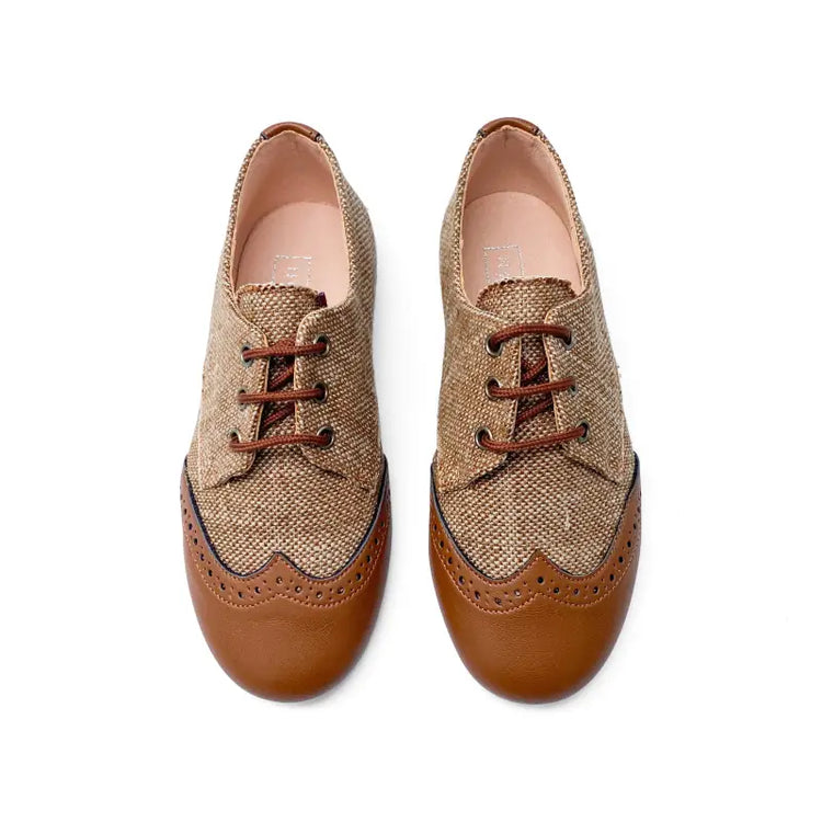 Maria catalan tobacco tweed wingtip lace up oxford 505709 - boys