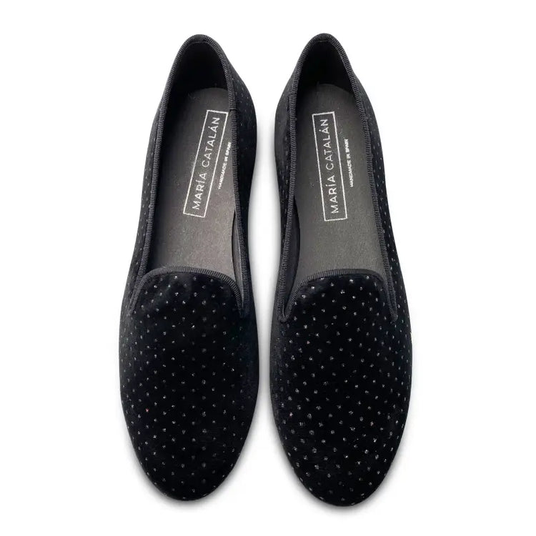 Maria catlan black velvet polka dot shimmer slip on 505717 - girls