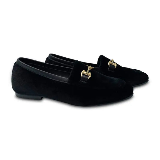 Maria catlan smokin black velvet chain slip on - girls