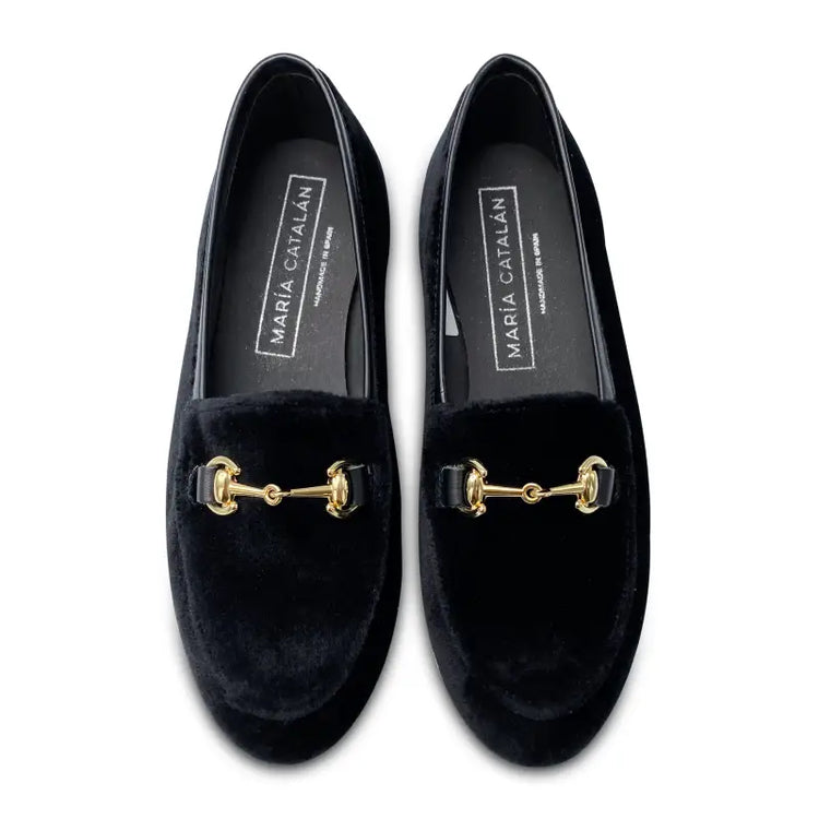 Maria catlan smokin black velvet chain slip on - girls