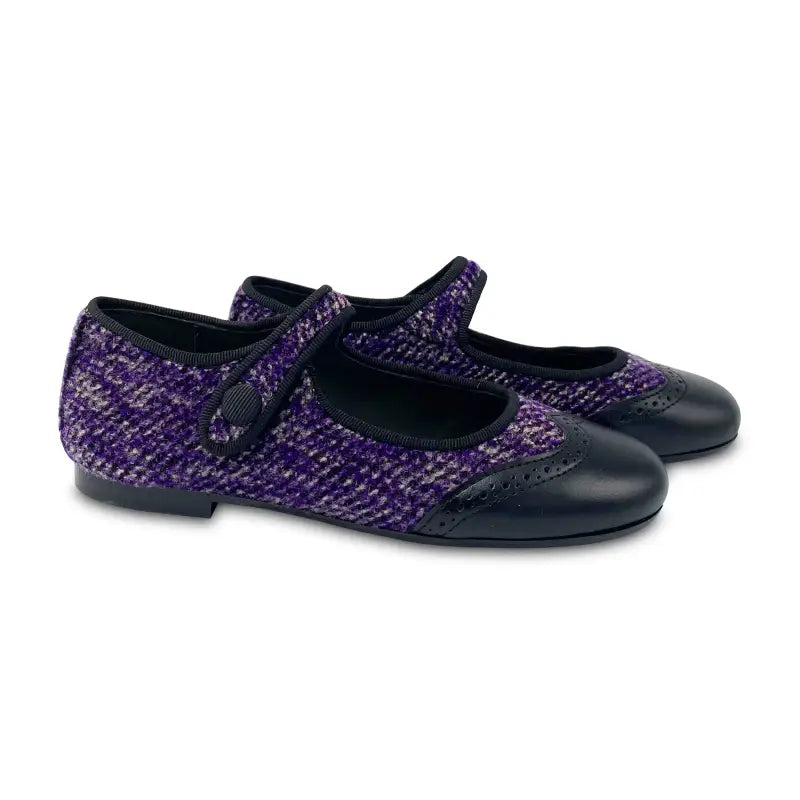 Maria catlan violet black tweed wingtip mary jane 380609a - girls