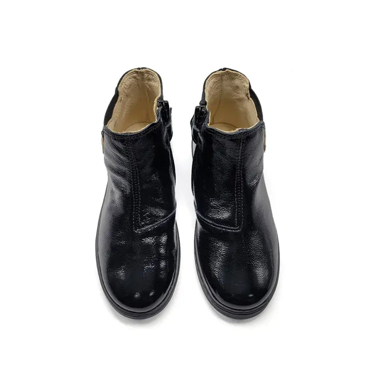 Naturino glarny black patent gold heart bootie - boots