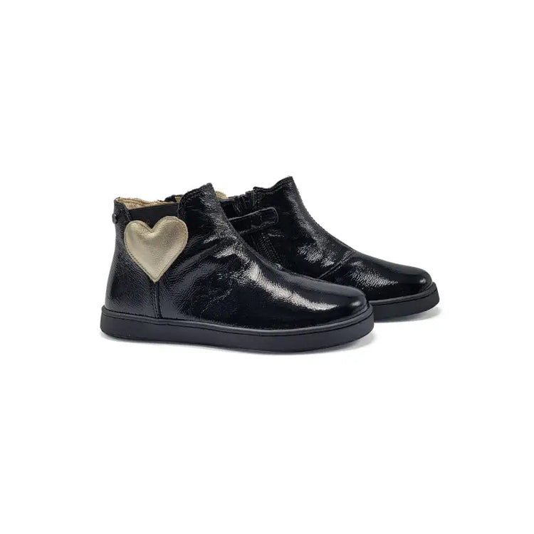 Naturino glarny black patent gold heart bootie - boots