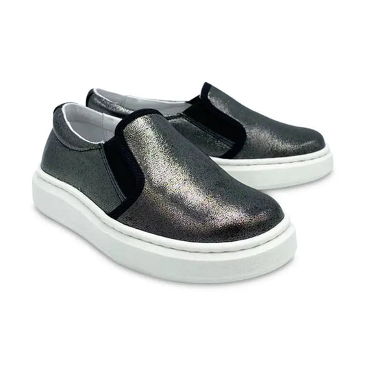 Nens black metallic slip on sneaker 3340 - girls