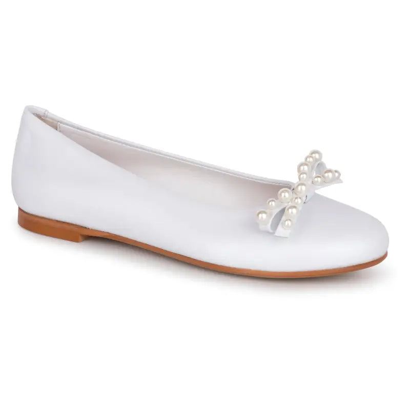Oca Loca White Leather Pearl Ballet Flats for Girls | Laced Oca Loca White Leather Pearl Ballet Flats for Girls | Laced
