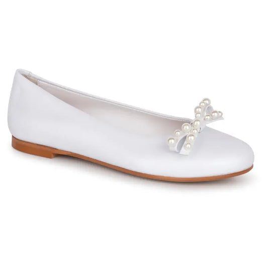Oca loca white leather pearl ballet flat slip on 8043 - girls
