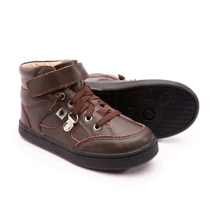 Oldsoles chocolate brown velcro hi top sneaker 6110 - boys