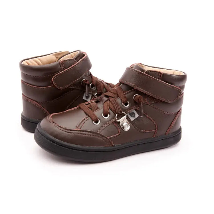 Oldsoles chocolate brown velcro hi top sneaker 6110 - boys