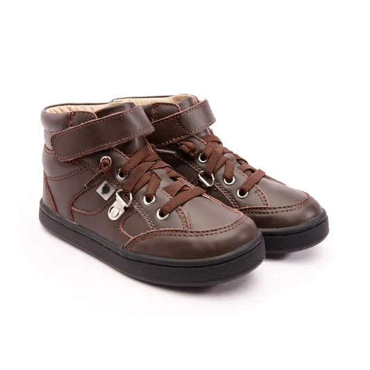 Oldsoles chocolate brown velcro hi top sneaker 6110 - boys