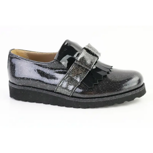 Papanatas black patent sparkle slip on 4468x