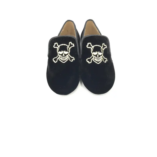 Papanatas black velvet skull embroidered smoking slip on 6957z - boys