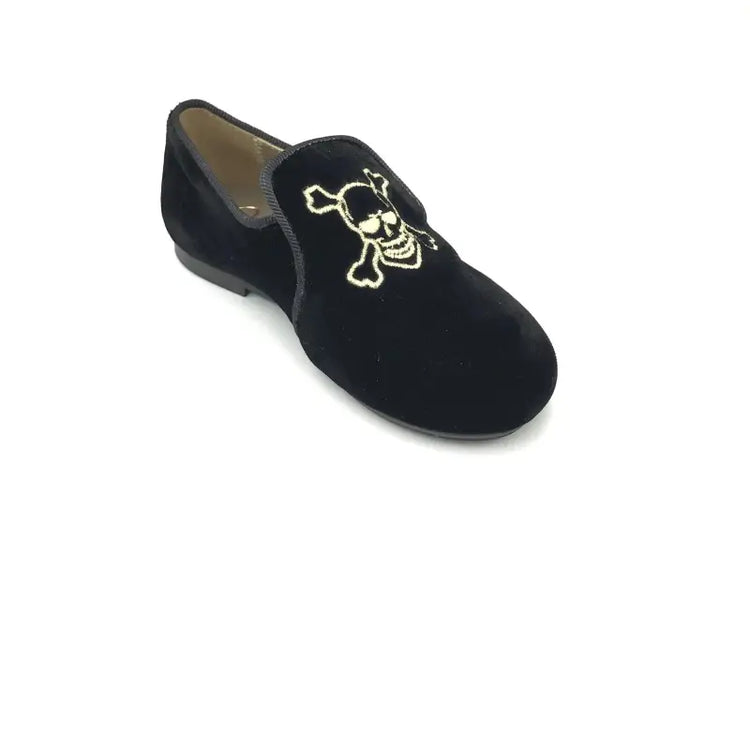 Papanatas black velvet skull embroidered smoking slip on 6957z - boys