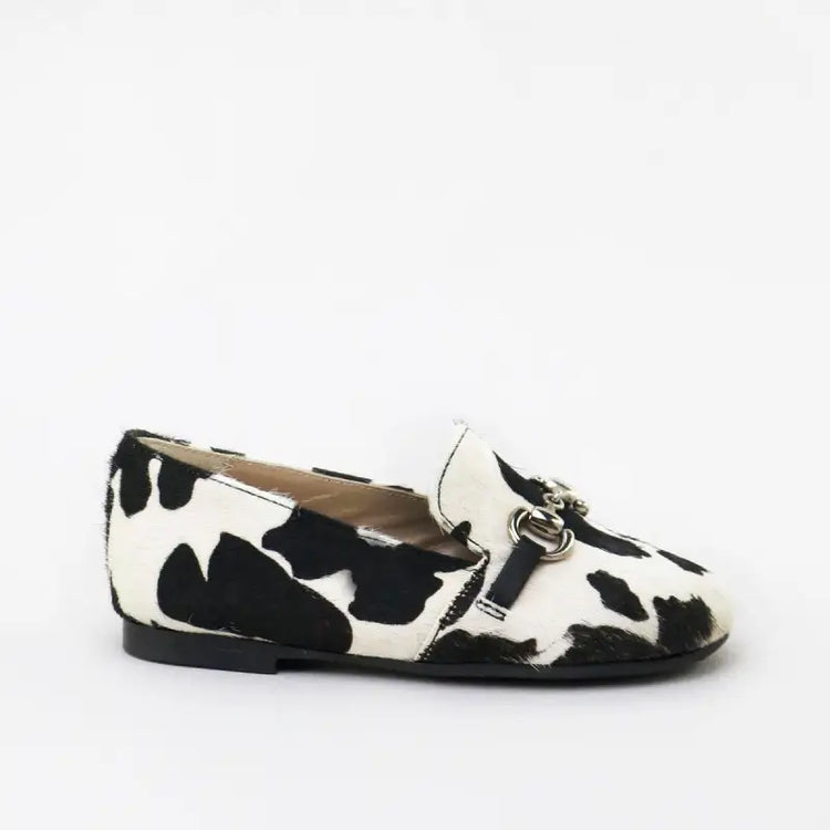 Papanatas black and white cow print pony hair chain slip on 6474p - girls