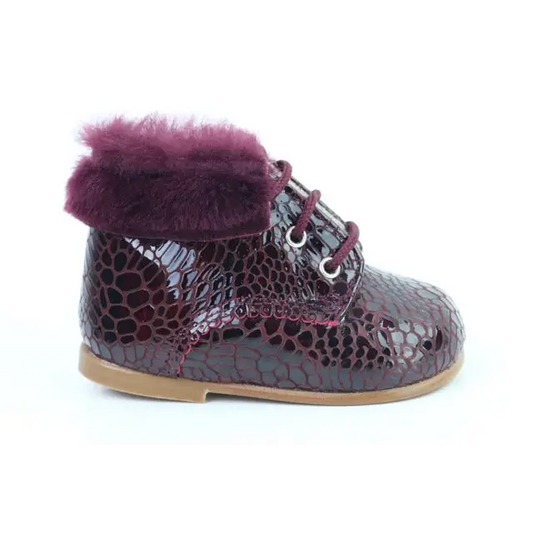 papanatas-crocodile-print-bordeaux-fur-lace-bootie-baby-girl