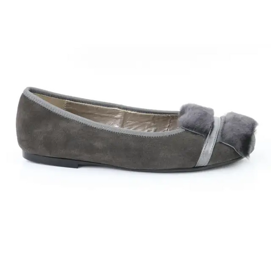Papanatas grey suede slip on with faux fur 6930x - ballet flat