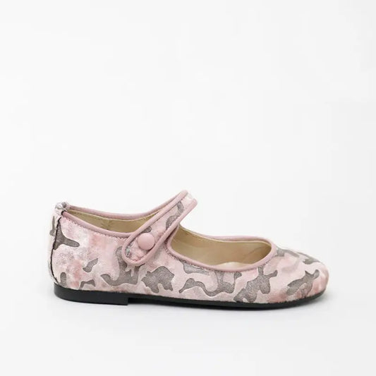 Papanatas rose camouflage velvet mary jane 40001ab - girls