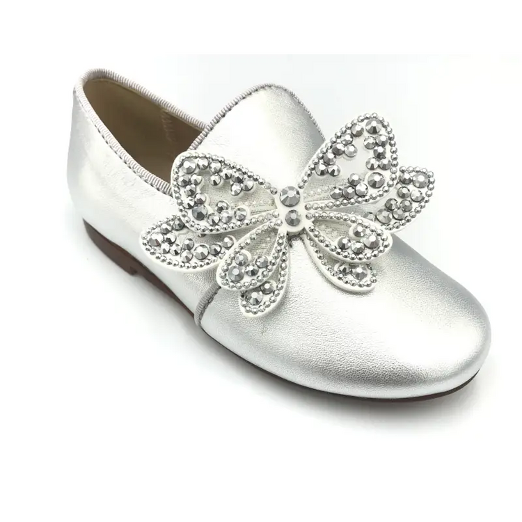 Papanatas silver butterfly slip on loafer 6957aa - girls