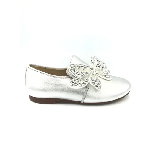 Papanatas silver butterfly slip on loafer 6957aa - girls