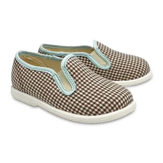 Pepe’ es x ls brown gingham skye blue trim print slip on 014-21 - boys