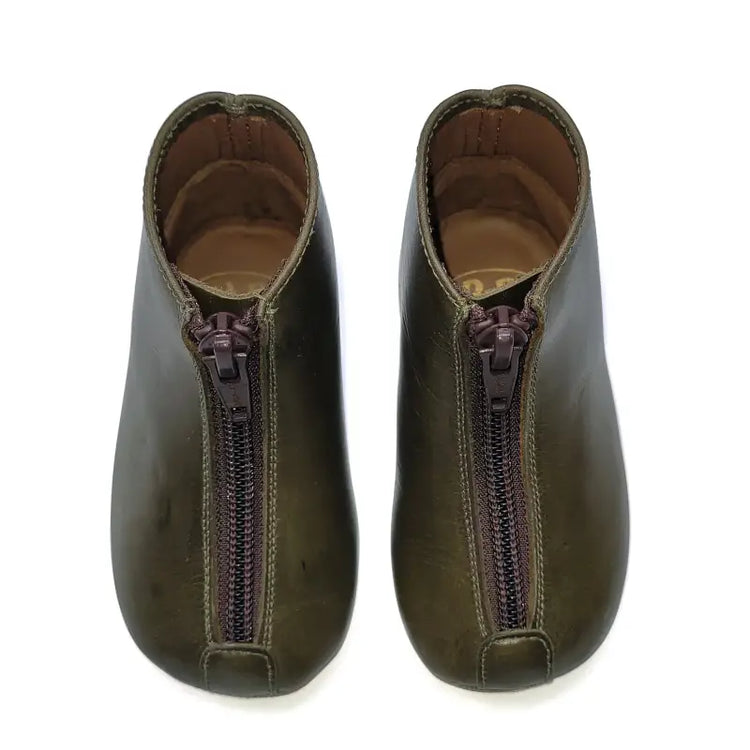 Pepe` green moss leather front zipper bootie 225 green moss - first walker bootie